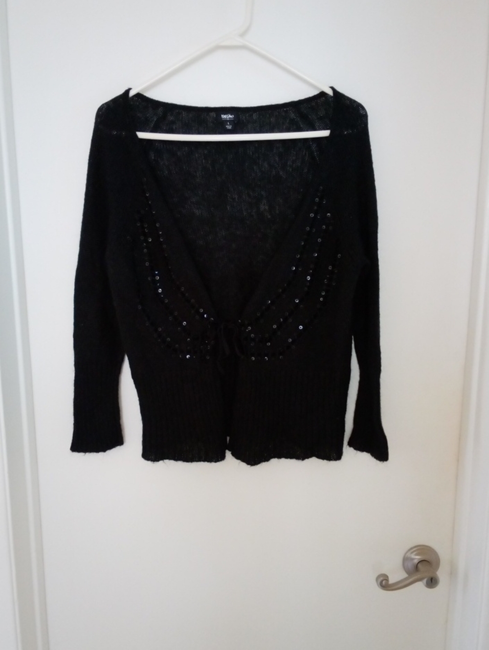 Mossimo Black Sequin Tie-Front Women's Cardigan